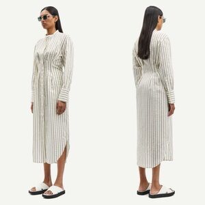 Samsoe Samsøe Sabosse Striped Midi Shirt Dress Pleated Small Pockets Luxury Boho